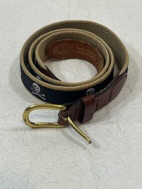 Leather Man Ltd. Ribbon Canvas Leather Pirate Motif Belt Brass Buckle Size 36